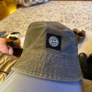 Stone Island Khaki Green Bucket Hat with Patch